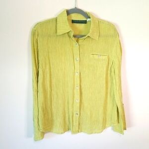 𝅺Harve Bernard Linen/cotton Button Down sweater/blouse Size Xlarge lime green